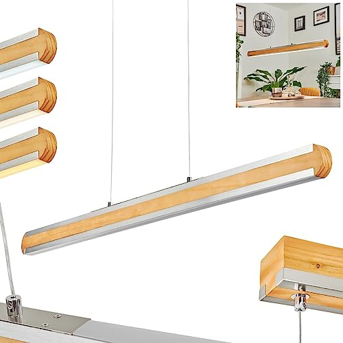 HOFSTEIN LED Pendelleuchte Chrop, dimmbare Hängelampe aus Metall/Holz/Kunststoff in Schwarz/Natur/Weiß, dimmbar/Lichtfarbe änderbar über Tastdimmer, 42 Watt, CCT 2700/4000/6500 Kelvin, max. 5000 Lumen
