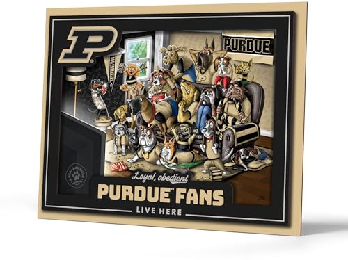 YouTheFan Officially-licensed NCAA Purdue Boilermakers Purebred 3D Wall Art - Humorous original hand-drawn cartoon artwork, multi-layer, funny gift, indoor team decor