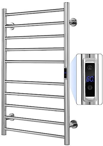 RELAX4LIFE Elektrischer Badheizkörper 860 x 530mm Handtuchwärmer mit LCD-Anzeigebildschirm Timer-Funktion Überhitzungsschutz Handtuchtrockner Wandmontage Heizkörper Bad aus Edelstahl Silber Gerade