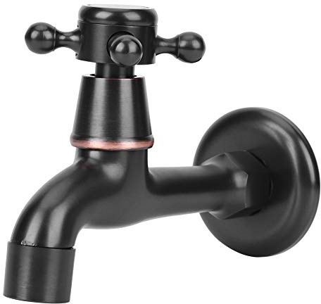 Single Cold Water Tap, G1/2 Wall Mounted Sink Water Tap, Antique Brass Black Mop Pool Faucet for Home Laundry Bathroom Washing Machine Outdoor Garden (Long)