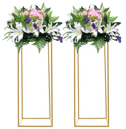 Gold Wedding Flower Stands 2pcs Metal Vases Column Metal Column Flower Stand 31.5inch Tall Geometric Centerpieces Vase for Table Party Wedding Decorations Flower Rack