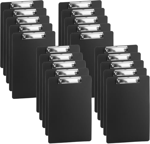 JIAYUET Lot de 20 porte-blocs A4 en plastique noir avec trou de suspension et clip discret pour la maison et le bureau
