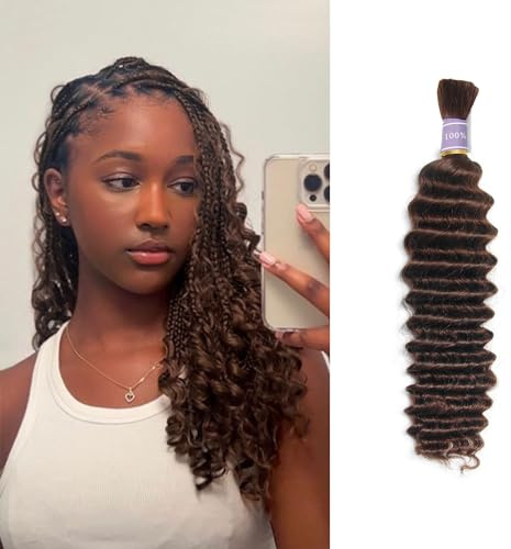 Cheveux Humains 16 Pouces pour Tresses - Extensions en Vrac Deep Wave Boho Sans Trame - Micro Tresse 100 Grammes