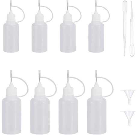 Nadelflasche, 10ml Dosierflasche, 8 Stück Dosierflaschen, Applikator Flasche Mit 2 Trichter & 2 Pipette Nadelspitze, Leimflasche Spitze, Nadelflaschen, Quetschflasche Klein, Quetschflasche Mit Spitze