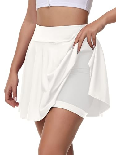 tanzdunsje Grundläggande kjol för kvinnor, kort kjol, minikjol för kvinnor med byxor, byxkjol för kvinnor med fickor, mångsidig avslappnad stretchig tenniskjol för kvinnor, Vit, XL