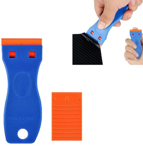 Multifunctional Glue Shovel, Plastic Razor Scraper with 10/20pcs Double Edged Plastic Blades, Sticker Remover Tool, Glass Sticker Remover (Blue*1+10 Blade)