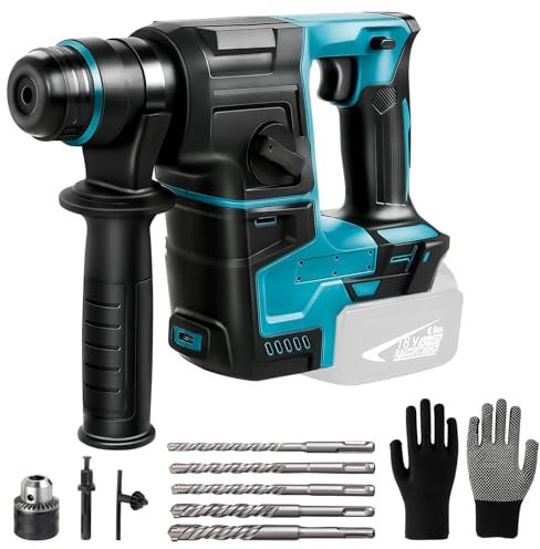 LIROPAU Akku-Bohrhammer Kompatibel mit Makita Akku 18V mit 8 Stück Bohrer und Handschuhe, 2,2 Joule, 1400 U/min, 4200 bpm, zum Bohren, Hammerbohren (ohne Akku, ohne Ladegerät)