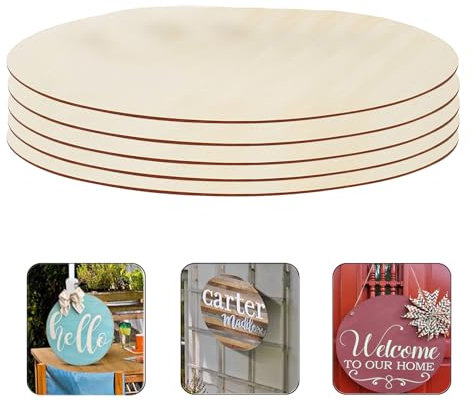 Yosugar 5 Pezzi Creativi Dischi di Legno Grezzo Rotondi, 30cm Cerchio Circolare 3mm per Decorazioni, Fette Vuote Non Finite per Artigianato Pirogra