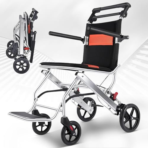 KOSHSH Rollstuhl,Leichter zusammenklappbarer Rollstuhl Folding tragbarer Rollstuhl mit Handbremse,Faltbar und leicht Faltrollstuhl für Erwachsene,Aluminium-Rollstuhl für Erwachsene und Senioren