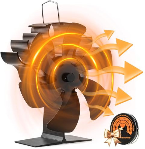 Stove Fan – 6 Blades Log Burner for Wood Burner Stoves, Fireplaces, Stove Heaters, Eco Friendly Heat Powered Fan With Thermometer