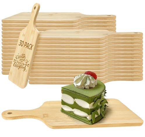 30 Pcs Cutting Boards with Handle 11 x 5 Wood Chopping Board Bulk Charcuterie Wooden Boards Laser Engraving Serving Tray Bulk for DIY Christmas Wedding Housewarming Gift Cooking Decor (Bamboo)