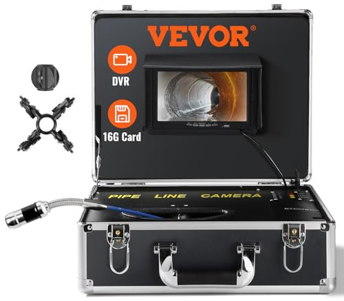 VEVOR Kanalkamera, 50 m, 7-Zoll-Bildschirm, Rohrinspektionskamera mit DVR-Funktion, wasserdichte IP68-Kamera, 12 einstellbare LEDs, mit Einer 16 GB SD-Karte für Abwasserleitungen, Kanalabflussrohre