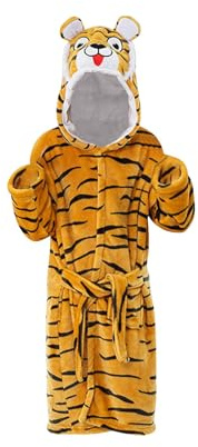 SRTUMEY Albornoz personalizable para niños y niñas, diseño de tigre 3D, bata de baño de forro polar muy suave, bata para cambiar toalla, bonita ropa de noche para 3 a 14 años, a, 4-6 años