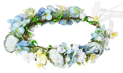 Vividsun Couronne de fleurs artificielles pour fête de mariage, festival (bleu, taille M)