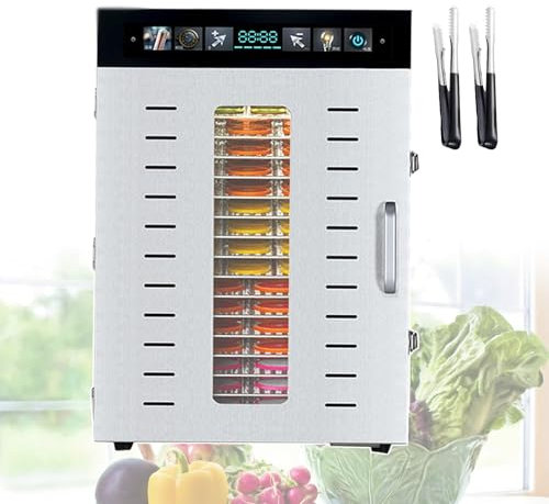 forplubossmmp Essiccatore Elettrico per Alimenti A 16/20 Strati, Essiccatore per Frutta E Carne con 2 Clip per Frutta E Luce Calda Integrata, Essiccatore per Alimenti, Temperatura: 30~90°C,16-Layer