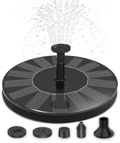 matches21 HOME & HOBBY Solarbrunnen Wasser-Fontäne für draußen - 16 cm Schwimmende Solar Wasserpumpe mit 5 Aufsätzen