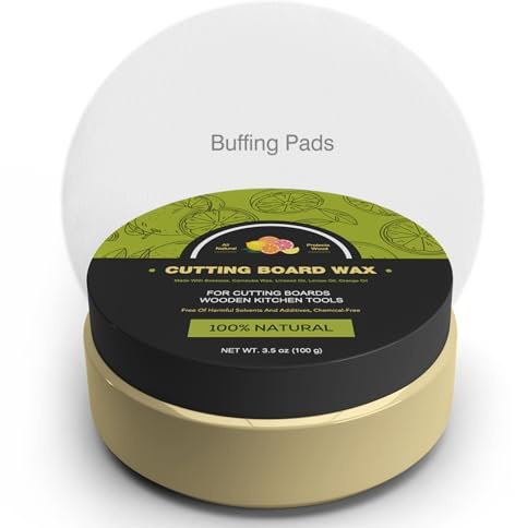 Cutting Board Finish Wax, Enriched with Lemon & Orange Oils, Made with Natural Beeswax and Carnauba Wax, Treat Wood Countertops, Butcher Blocks, Wooden Utensils and Bowls, with Buffing Pads - 3.5oz