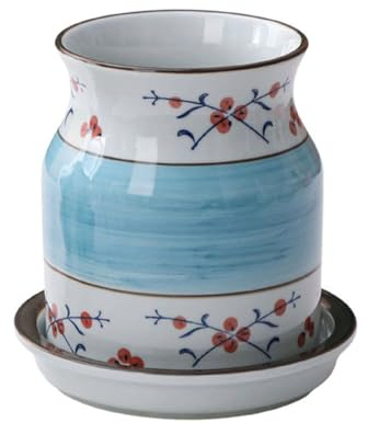 Support for fourchettes et cuillères, égouttoir japonais, égouttoir à couverts en céramique bleu et blanc for baguettes, porte-couverts, porte-baguettes for la cuisine - prune bossom - 14 x 14 x 14 cm
