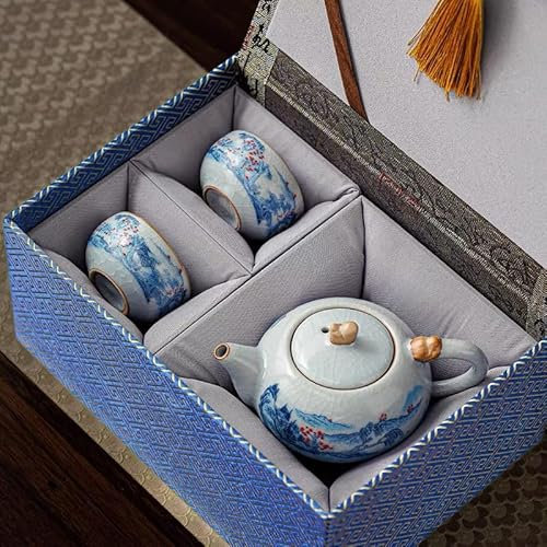 Set da Tè Cinese in Ceramica e Porcellana, Teiera Elegante con Confezione Regalo