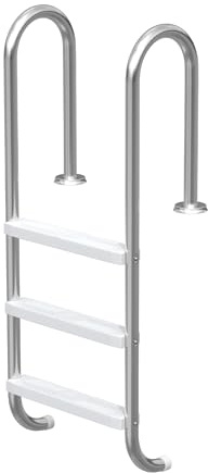 PEILU Edelstahl Poolleitern, Schwimmbad Leiter mit Handlauf, rutschfest Pedal, Gummifüße & Montagematerial, 3 Stufen Poolstiege, 132cm Hoch Pooltreppen Belast 150KG für Aufstellpool/Schwimmbade