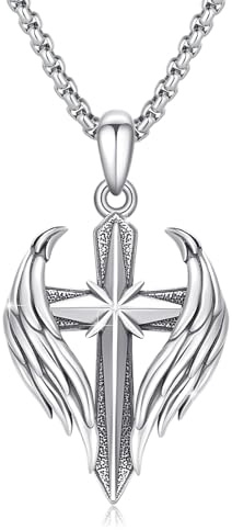 PARYFO Kreuz Flügel Kette S925 Sterling Silber Schutzengel Flügel Kreuz Anhänger Halsketten Geschenke für Männer Kruzifix Schmuck Geburtstag Geschenke für Männer Frauen