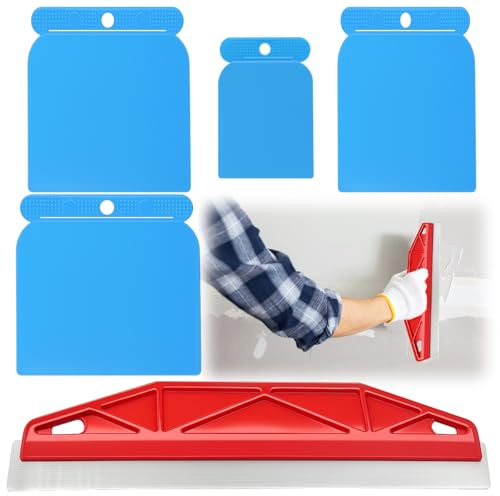 FUG Stainless Steel Paint Trim Guard with 4 Pcs Scraper, Paint Edger for Cutting in Tool for Repairing Cutting Wallpaper (Red)