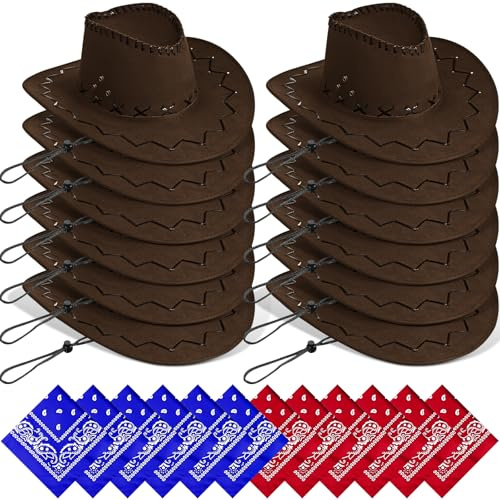 Cappelli da cowboy con bandane, confezione da 24 pezzi, per travestimenti occidentali (marrone)