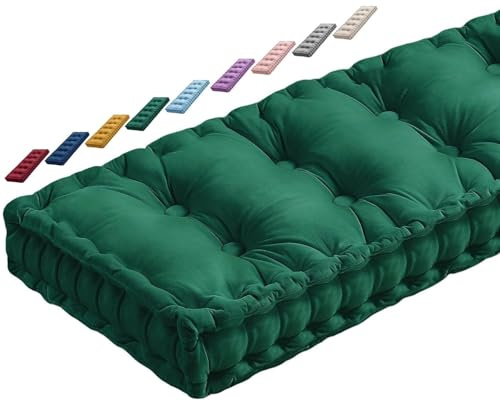 JORTUIO Coussin de Banc Interieur 1 2 3 ou 4 Places, Coussin de Siège de Banc 120x40/100x40/140x40/80x40cm Coussin d'assise pour Banc 10cm d'épaisseur Mobilier Coussin De Sol(Vert foncé,80x40x10cm)