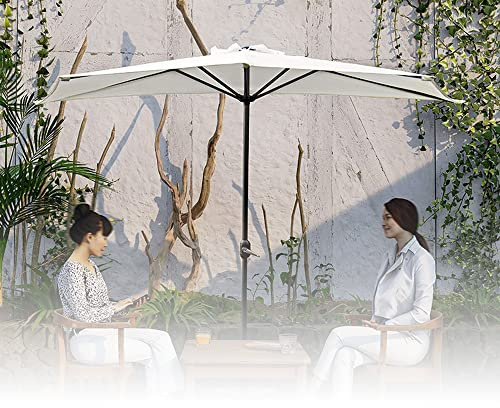DLAZUM Parasol de Table Demi-marché de 10 Pieds, Parasol Mural de Jardin Blanc/Gris, Parasol de Balcon Demi-Cercle à auvent ventilé pour Porte-fenêtre, Porche
