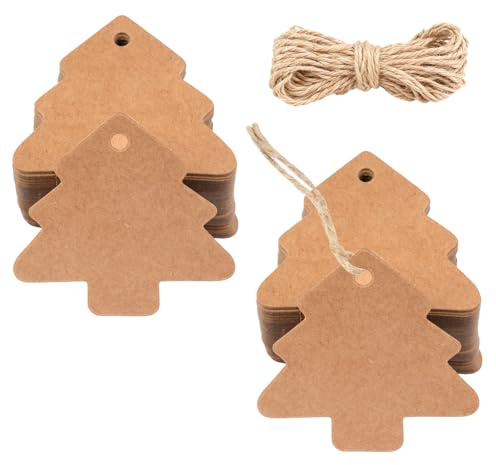 Geschenkanhänger Weihnachten, 160 Stück Anhänger Zum Beschriften, Kraftpapier Anhänger mit Jute Schnur, Etiketten Anhänger, Geschenk Etiketten für Weihnachtsgeschenke Weihnachtsbäume Flaschen
