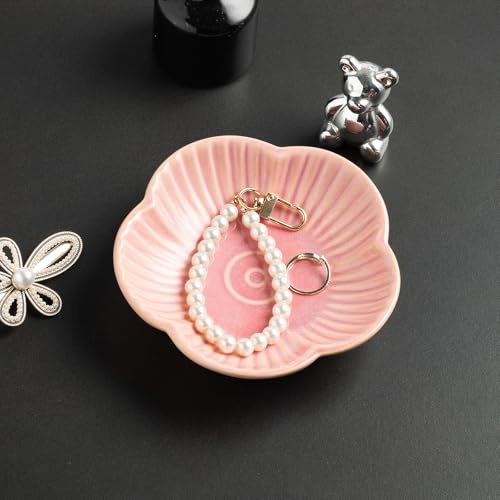 Mecaikru Flower Shape Ring Tray, Key Bowl, Ceramic Trinket Tray Decorative Jewelry Dish for Rings Necklace Earring Key Watch, Home Decoration for Friend Sister Mom