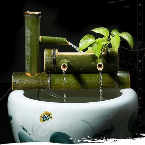 Fontana ad acqua fatta a mano in bambù con pompa, decorazione da giardino Zen Feng Shui per esterni, cascata autoportante per patio, stagno, balcone, acquario, ornamento circolante