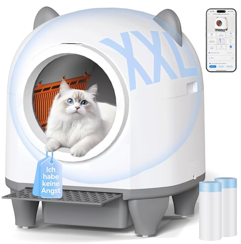 Devoko Litiere Chat Autonettoyante Automatique, Bac Litiere pour Chat XXL 90L, Design en Forme d'oreilles de Chat, Système de Sécurité à Six Niveaux, avec Fonction Désodorisante, Compatible avec APP