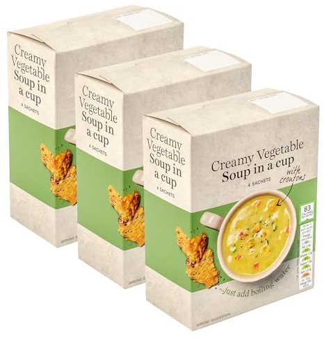 Traditional Instant Creamy Vegetable Soup in a Cup Mix with Croutons, 83 Calories Per Sachet, Vegetarian - Set of 3 Boxes (3x4pk)