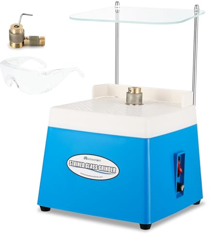 Mxmoonant Amoladora para vidrieras con deflector, brocas de 5/8 y 1 y gafas de seguridad, kit de herramientas de amolado mini DIY de 4200 rpm para mosaicos, cerámica y vidrio (Azul)