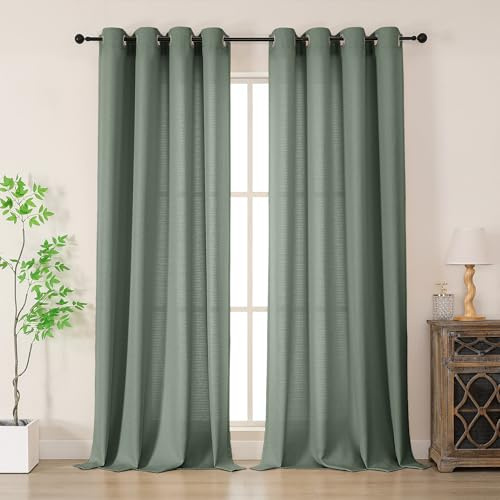 Simplebrand Gardinen Vorhänge mit ösen Vorhang lang Modern Leinenoptik Halbtransparent Ösenvorhang für Wohnzimmer Schlafzimmer Kinderzimmer mädchen Raumteiler 2er Set Salbeigrün H 245 x B 140 cm
