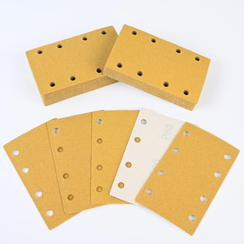 Sruhrak Papel de Lija 80x133mm 8 Agujeros, 45 Hojas de Lija P80, Almohadillas de Lijado Más Fuertes para Lijadora Orbital en Madera, Metal, Barniz, Plástico | Sruhrak Papel de lija 80 x 133 mm, juego de 50 unidades de discos abrasivos más fuertes, grano 80, para lijadora orbital