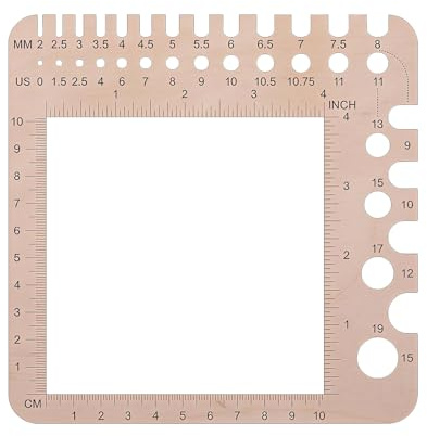 LUMOOM Stricknadelmaß auf Holz, Knitting Needle Gauge für 2 mm – 15 mm Nadeln, Handliches Stricknadel-Lineal als Messwerkzeug für Stricken und Häkeln