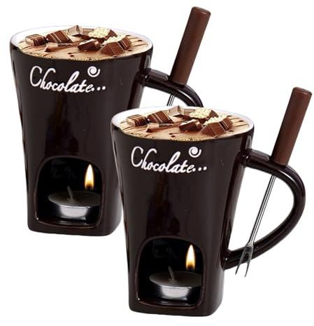 Generisch Chocolate Fondue Mug with Forks, 2er-Pack Schokoladenschmelzbecher, Keramik Kaffeetasse, Teelicht Hotpots Set Für Familienfeiern