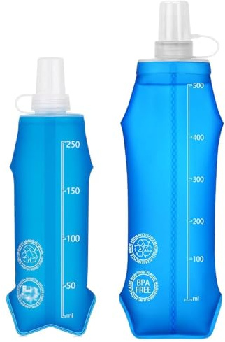 HUVZOR 2 Pièces Gourde Souple - Flasque Running d'Eau Réutilisable - Anti-Poussière et Anti-Fuite, pour Sacs d'Hydratation, Course à Pied, Randonnée, Camping, Cyclisme, Voyage（250ml+500ml）