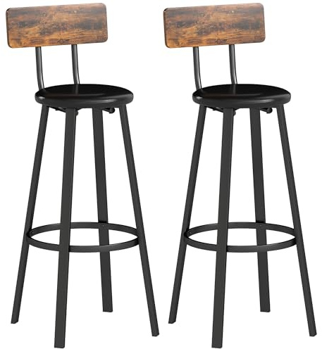 HOMCOM Set 2 Sgabelli Bar con Schienale, Sgabelli Cucina in Finta Pelle con Poggiapiedi, Sedie Bar Alte Stile Industriale per Soggiorno, Sala da Pranzo, Cucina, Marrone Rustico