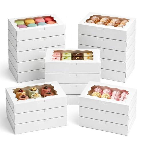 HNCY 20 stycken kaklådor med visningsfönster, bakverkskartong 18 x 11 x 4 cm, bagerilådor med fönster, kaklådor makaron-choklad cupcakes munkar chokladlådor
