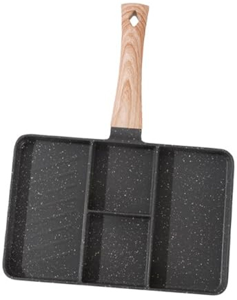 Aumotop Parrilla Dividida Maifan Revestimiento de Piedra Aluminio Antiadherente Antiadherente Sartén de Desayuno 4 Secciones para Freír Huevos y Bistec Aluminio 13.8x10.6in (Negra)