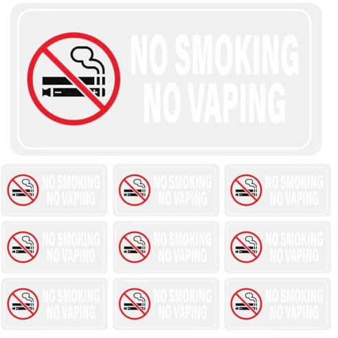 Whispern Cloud 10 Pack No Smoking No Vaping Stickers, Clear Vinyl Self-Adhesive Warning Signs, Waterproof UV Resistant No Residue Prohibition Labels for Cars Offices Restaurants Doors Windows