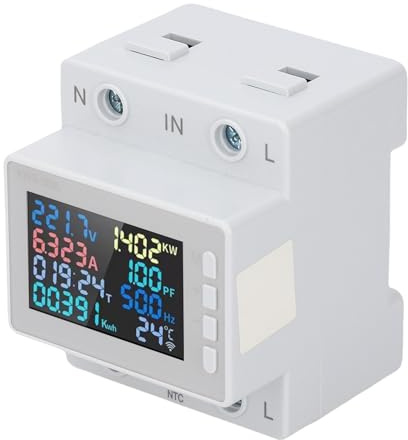 Aolidsive Compteur électrique monophasé, Matériau ABS, écran LCD Couleur, Voltmètre Ampèremètre Multifonctionnel, 63A, Idéal pour la Gestion de l'énergie à la Maison et au Bureau