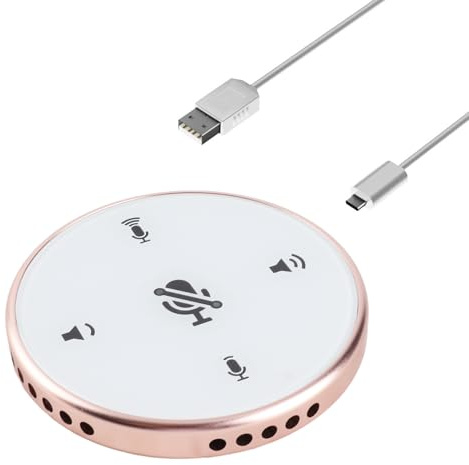 Domary Vivavoce per Conferenze USB da Tavolo Microfono a Condensatore per PC Omnidirezionale a 360° con Regolazione del Volume Plug And Play Riunioni e Videochiamate (Oro)