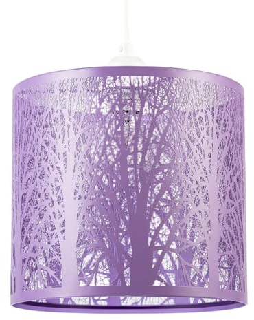 Unique and Beautiful Lavender Lilac Metal Forest Design Pendant Shade | Light Escapes Through the Gaps and Casts the Forest Against the Walls and Ceiling by Happy Homewares