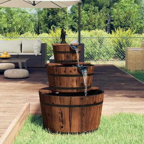 Mokuyary - Fuente de agua con bomba (60 x 60 x 94 cm, madera de abeto macizo, fuente de jardín para decoración al aire libre, patio trasero, patio