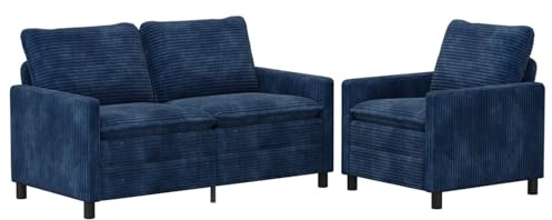 Qnhdfrt Sofa Set 2-teilig Marineblau Polyester Couchgarnitur mit Metallrahmen, Modernes Polstersofa 3-Sitzer Couch Set fürs Wohnzimmer, Inklusive 1-Sitzer und 2-Sitzer