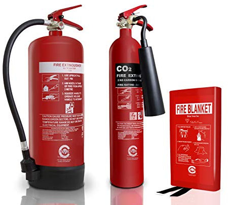 Extra Value Set Fire Extinguisher. 6 L/LTR Water + 2 KG CO2 Fire Extinguishers with Hard case Fire Blanket CE and British Standard KITEMARKED